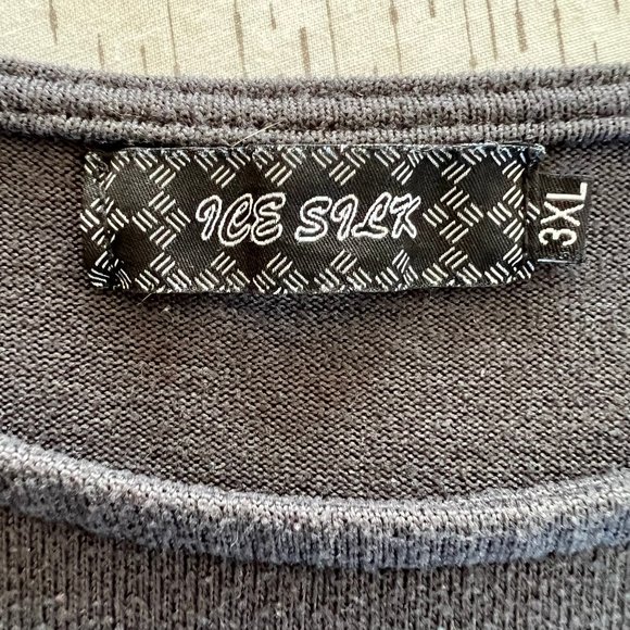 Ice Silk Size 3XL Gray Flared Sleeve Round Neck Peplum Knitted Mini Dress - Picture 9 of 10